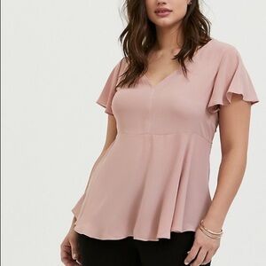 Torrid Dusty Rose Pink Georgette Flutter Sleeve BabyDoll Blouse Size 4/4X (26).